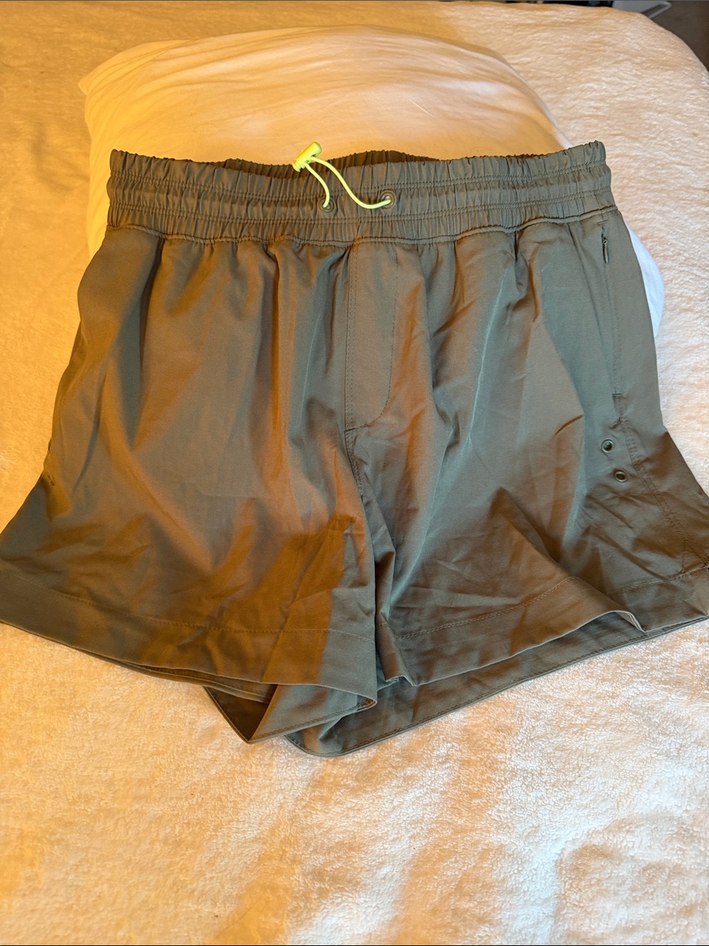 Old Navy Olive Green Athletic Shorts with Neon Drawstring